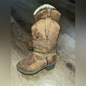 Toddler girl Brown Embroidered Cowboy Boots